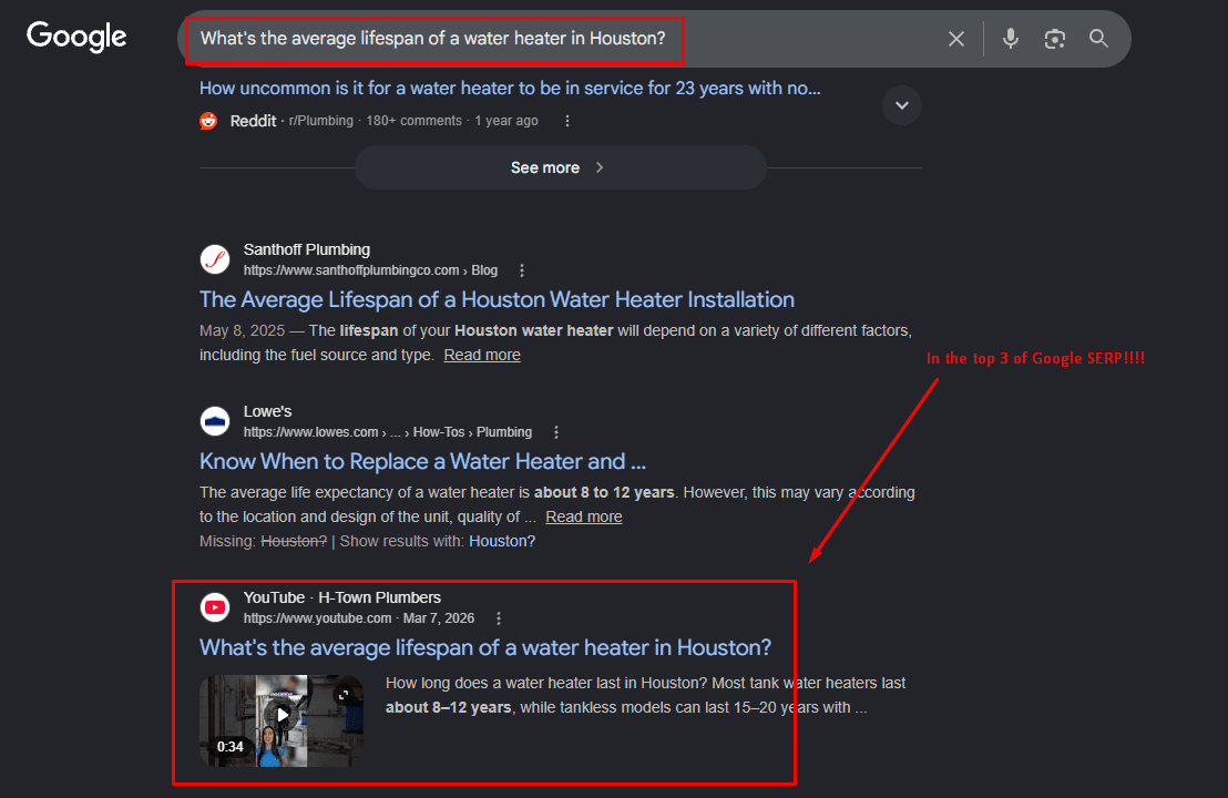 Ranking Reels proof on Google search results